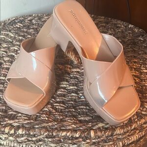 Jeffrey Campbell Cream Mules with Chunky Platform